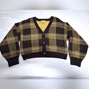 BCBG V-Neck cardigan sweater. Black & Gold blocked. Women's XLT. EUC.